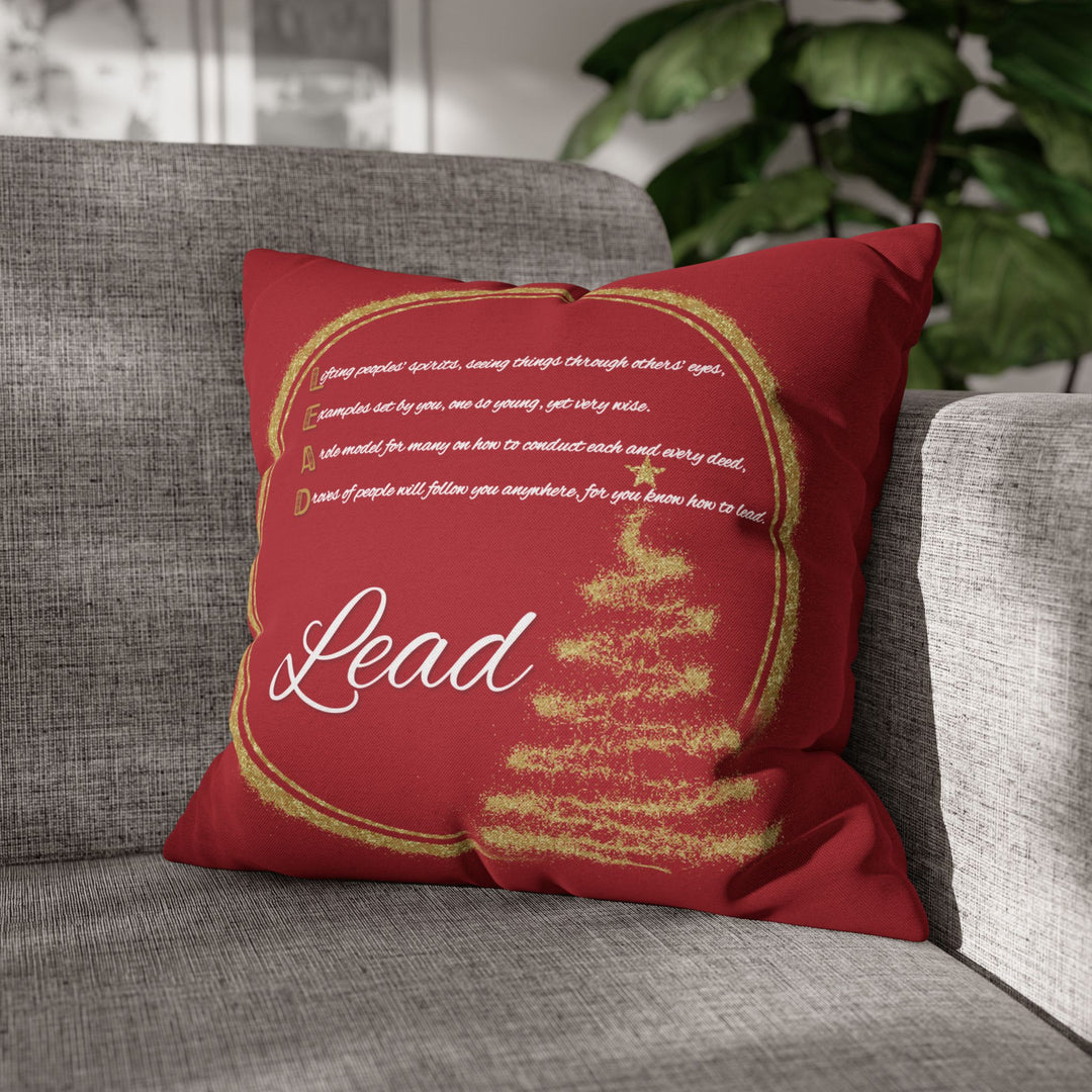 "Lead" Acrostic Poem Pillow Cover from "Learn, Lead, Believe" Collection - Red