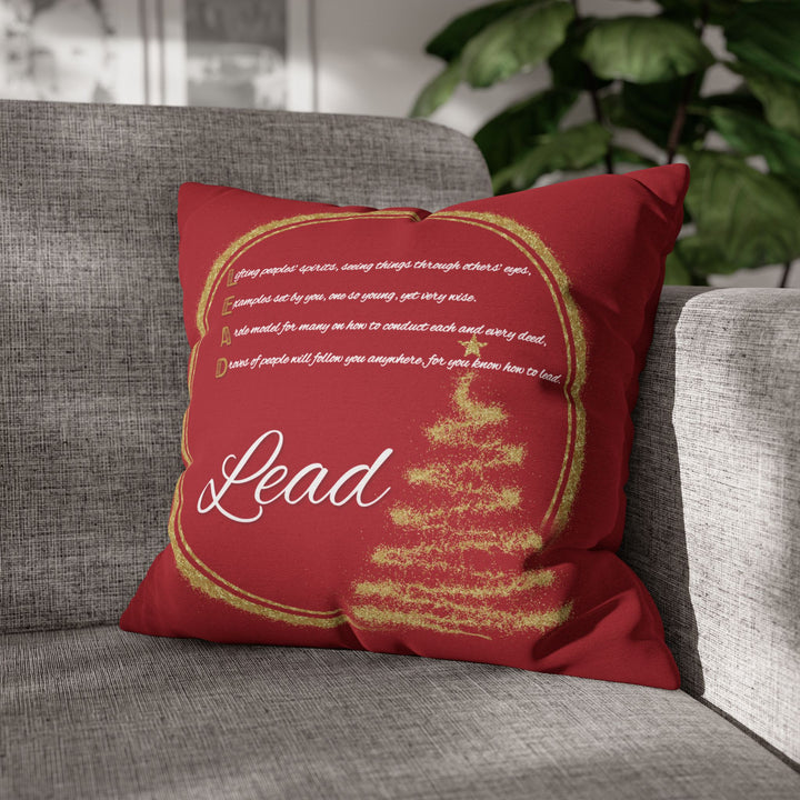 "Lead" Acrostic Poem Pillow Cover from "Learn, Lead, Believe" Collection - Red