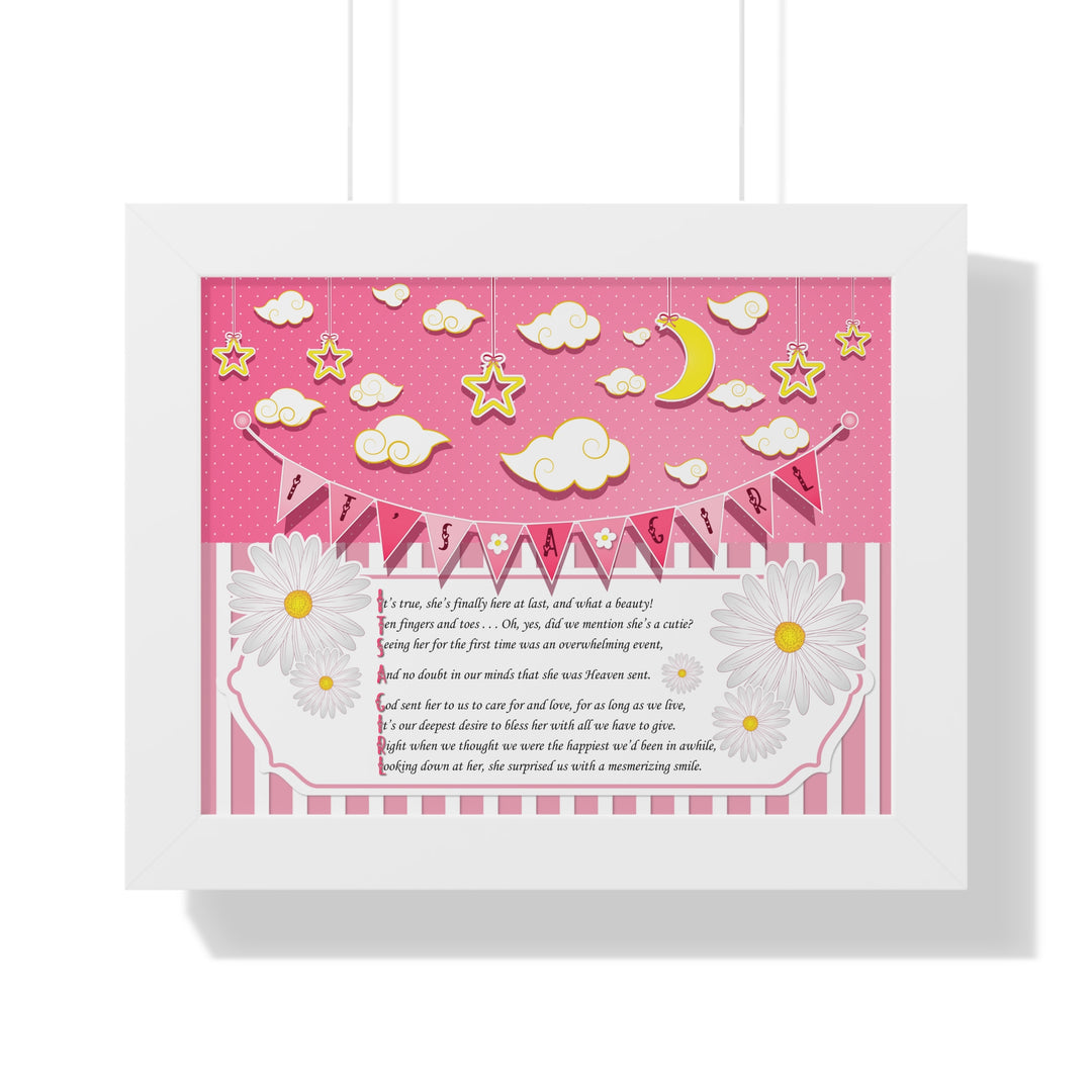 Baby Steps "It's a Girl" Framed Print - Pink Stripes -No Personalization