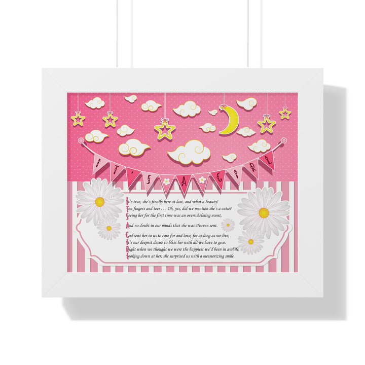 Baby Steps "It's a Girl" Framed Print - Pink Stripes -No Personalization