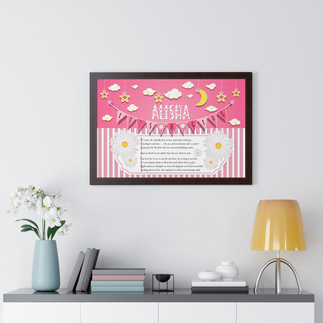 Baby Steps Framed Print Collection - Pink Stripes - "It's a Girl" Personalized