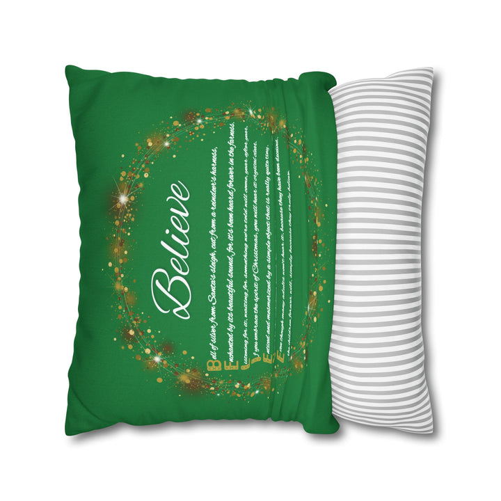 "Believe" Acrostic Poem Pillow Cover from "Learn, Lead, Believe" Collection - Green