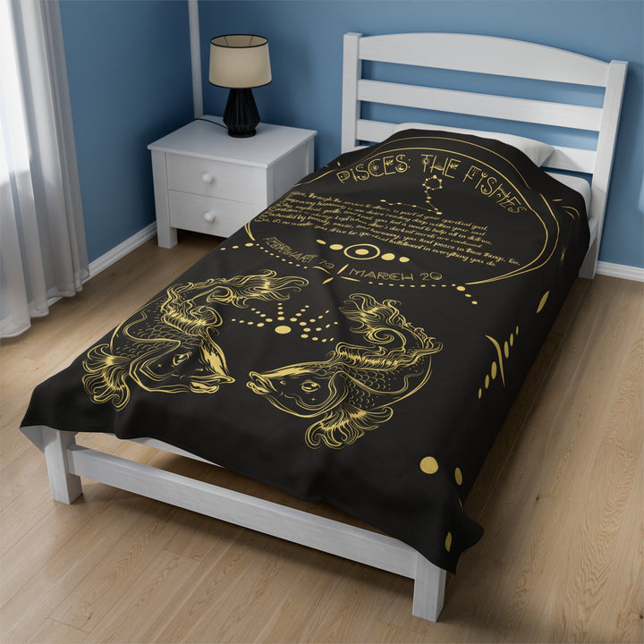 Written in the Stars Velveteen plush blanket with acrostic poem spelling out "Pisces"