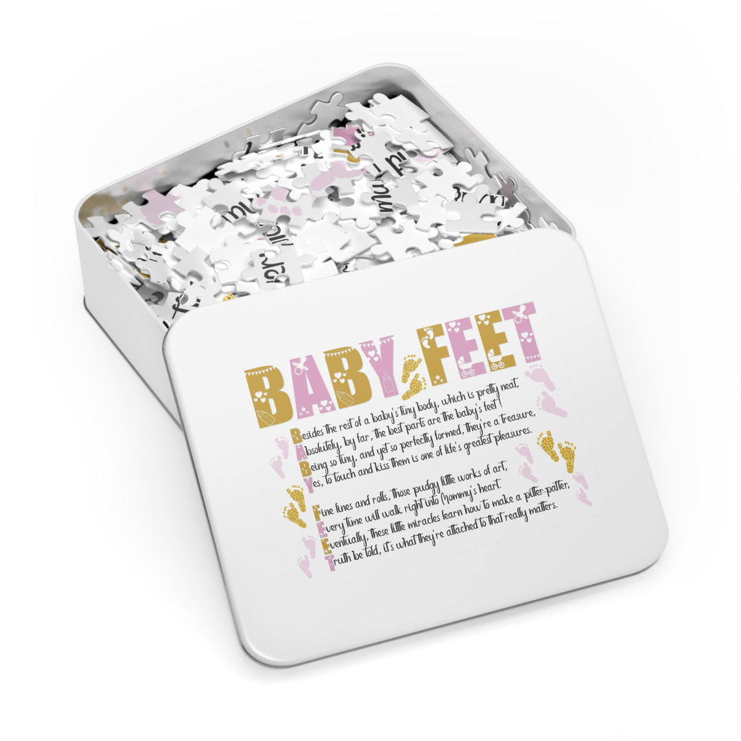 "Baby Feet" Acrostic Poem Jigsaw Puzzle - Pink and Gold - No Personalization