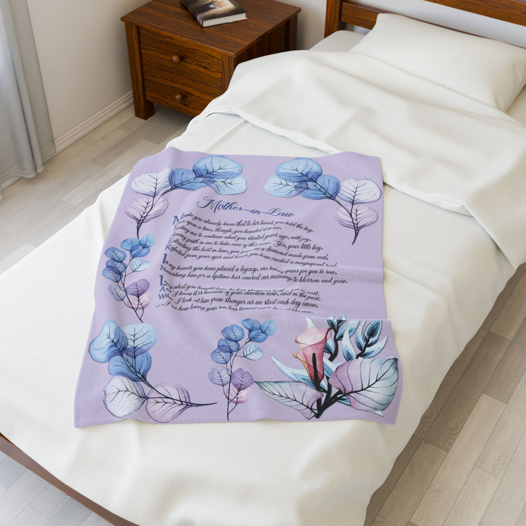 Mother-in-Law Acrostic Poem Velveteen Plush Blanket - Transparent Flowers