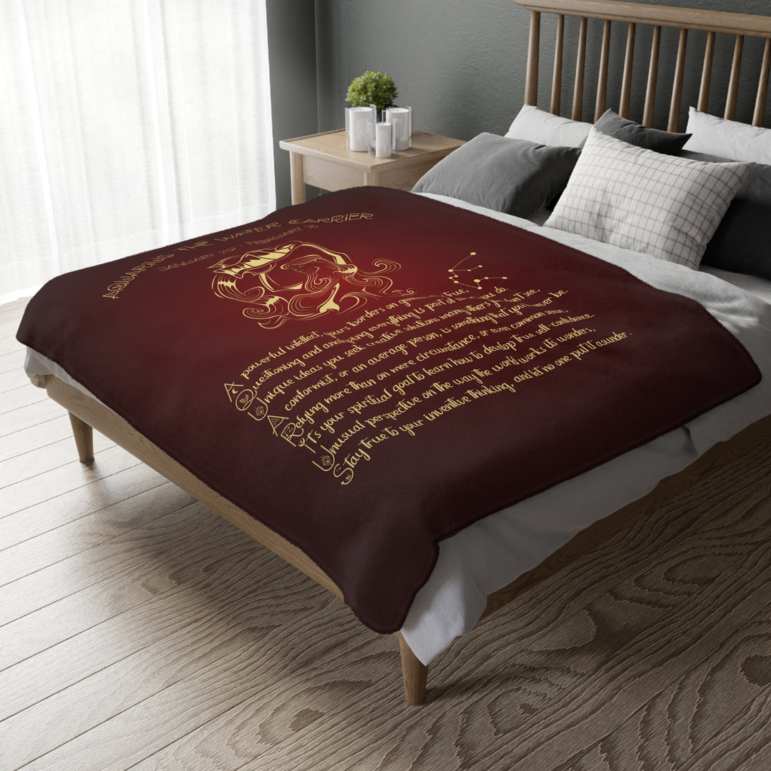 Aquarius Acrostic Poem Velveteen Microfiber Blanket (Two-sided print)