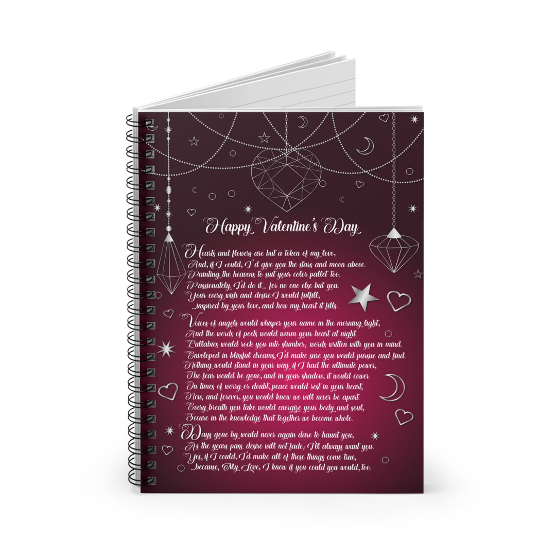 Happy Valentine's Day Acrostic Poem Spiral Notebook - Silver Hearts