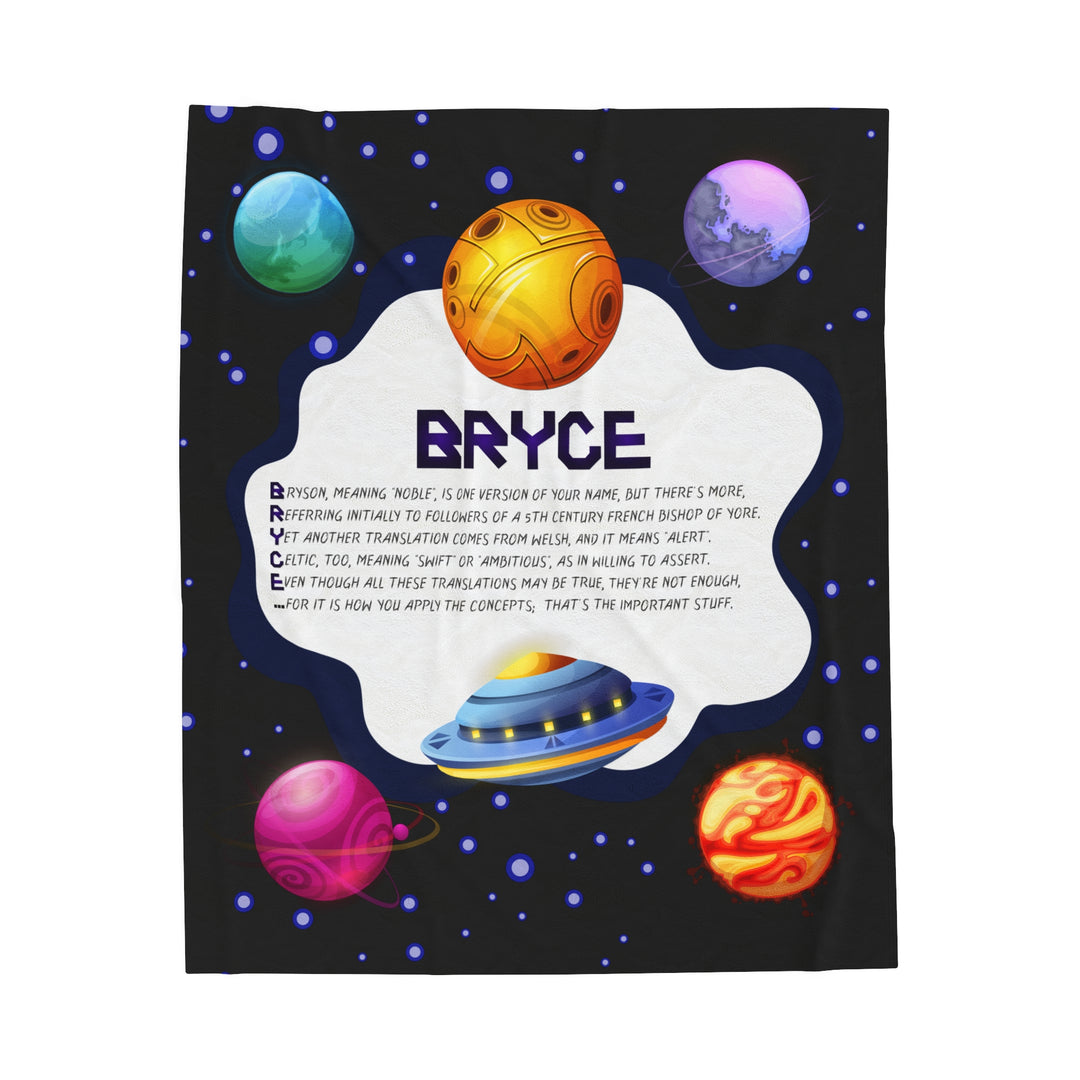 Namesakes Acrostic Poem on Black Velveteen Plush Blanket with Space Design