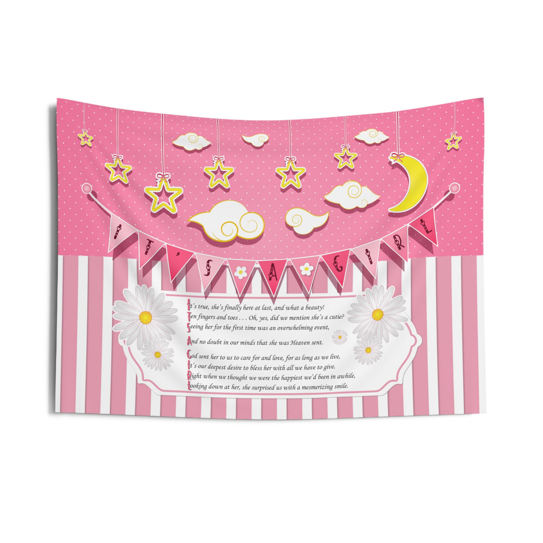 Baby Steps "It's a Girl" Baby Shower Indoor Wall Tapestry/Backdrop