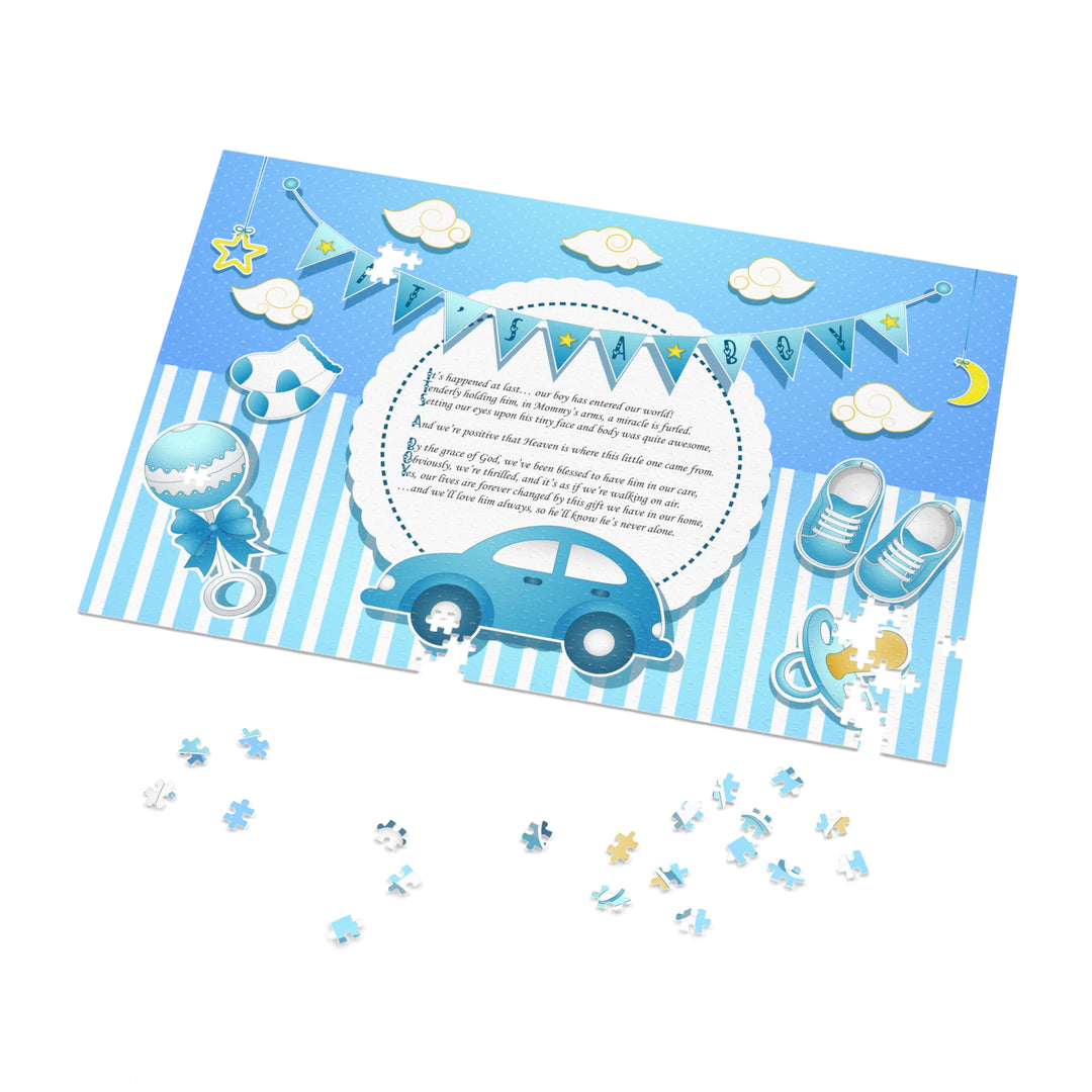 It's a Boy Acrostic Poem Puzzle - Blue Stripes - Tin Box - No Personalization