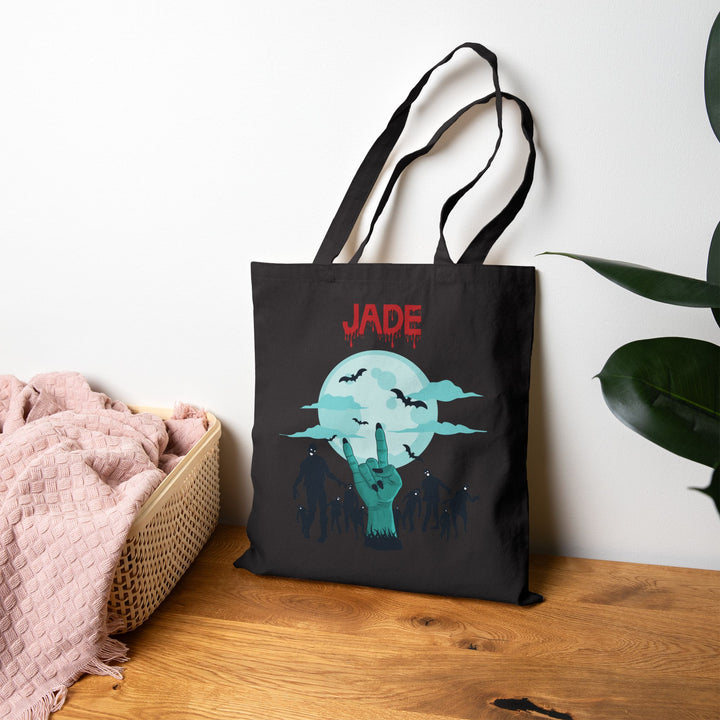 Happy Halloween Canvas Candy Tote Bag - Zombie - Personalized
