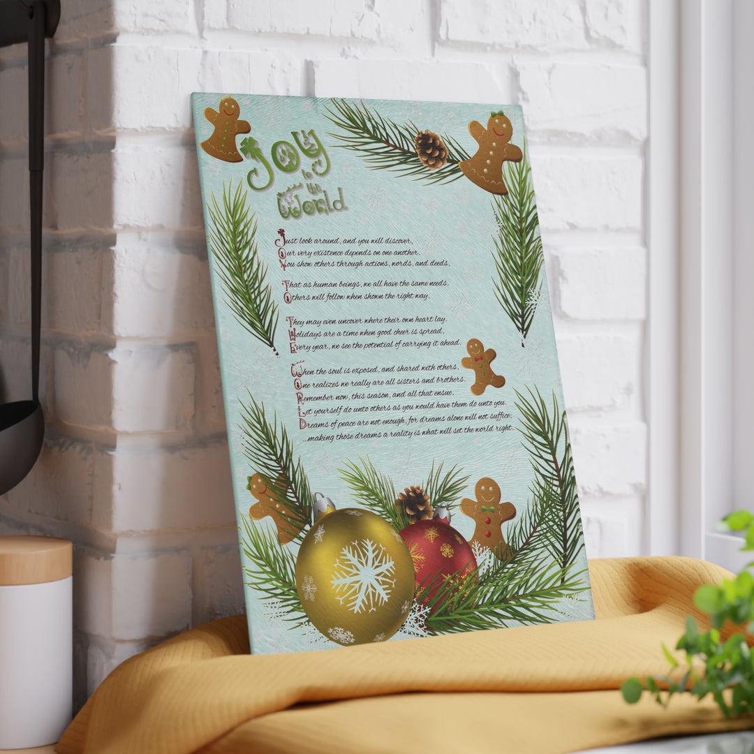 Joy to the World Acrostic Poem Glass Cutting Board - Gingerbread