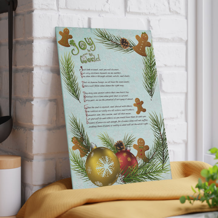 Joy to the World Acrostic Poem Glass Cutting Board - Gingerbread
