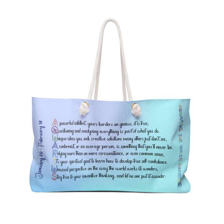 Weekender Bag with Acrostic Poem Spelling out "Aquarius"