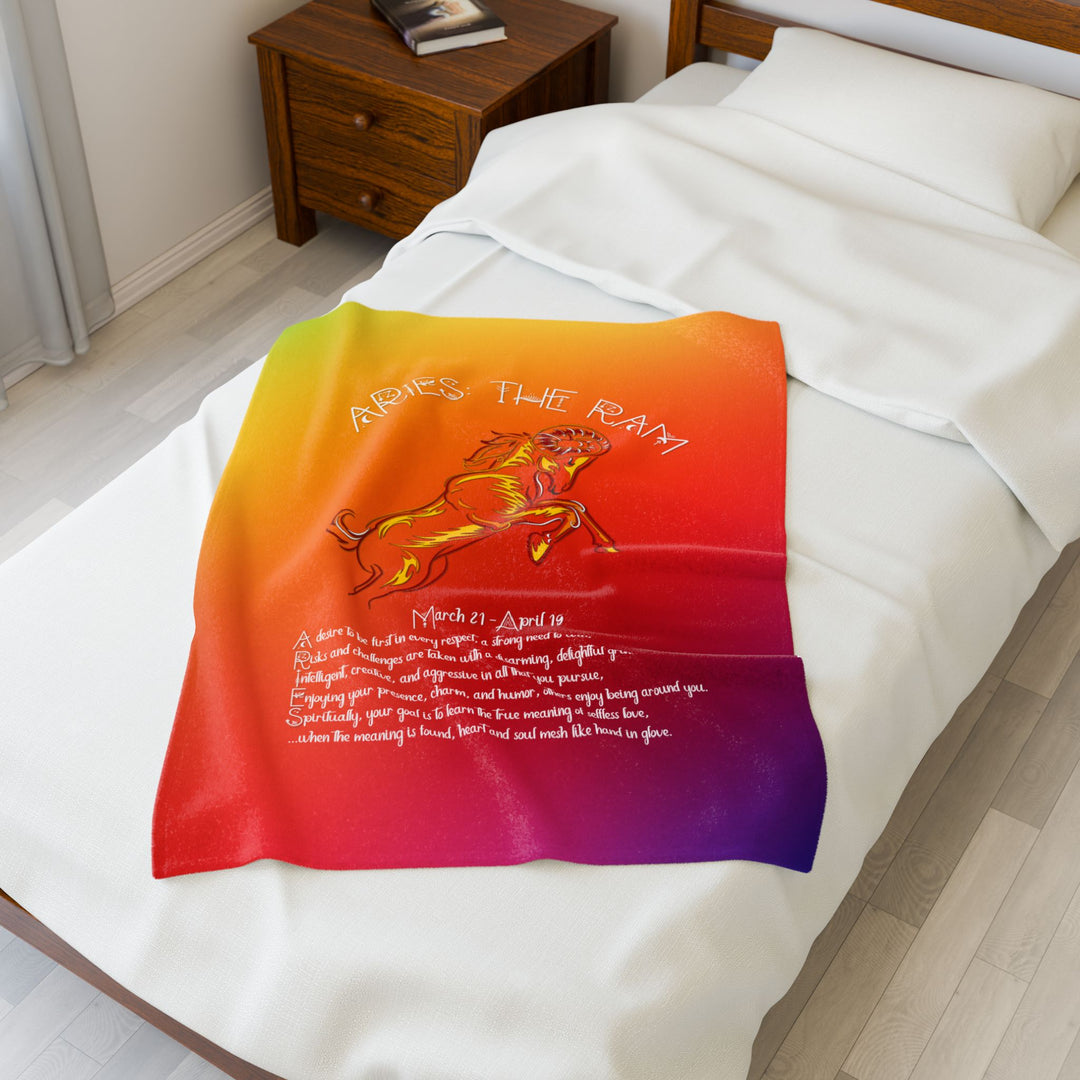 Aries Acrostic Poem Velveteen Plush Blanket - Colored