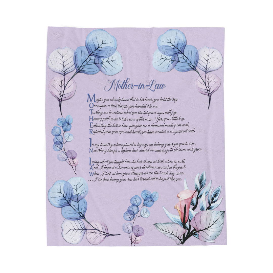 Mother-in-Law Acrostic Poem Velveteen Plush Blanket - Transparent Flowers