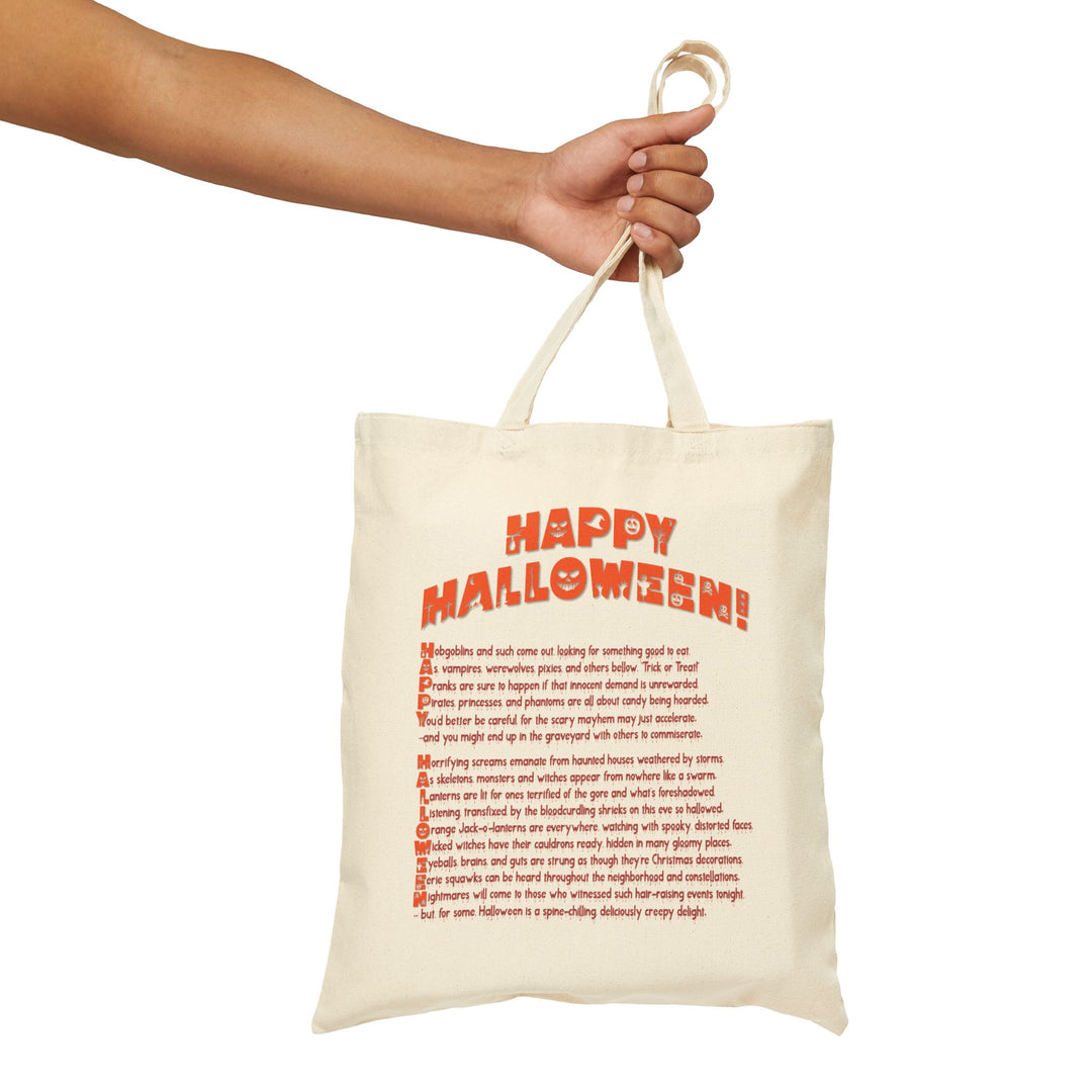 Happy Halloween Acrostic Poem Canvas Candy Tote Bag - Creepy Pink Pumpkin - No Personalization