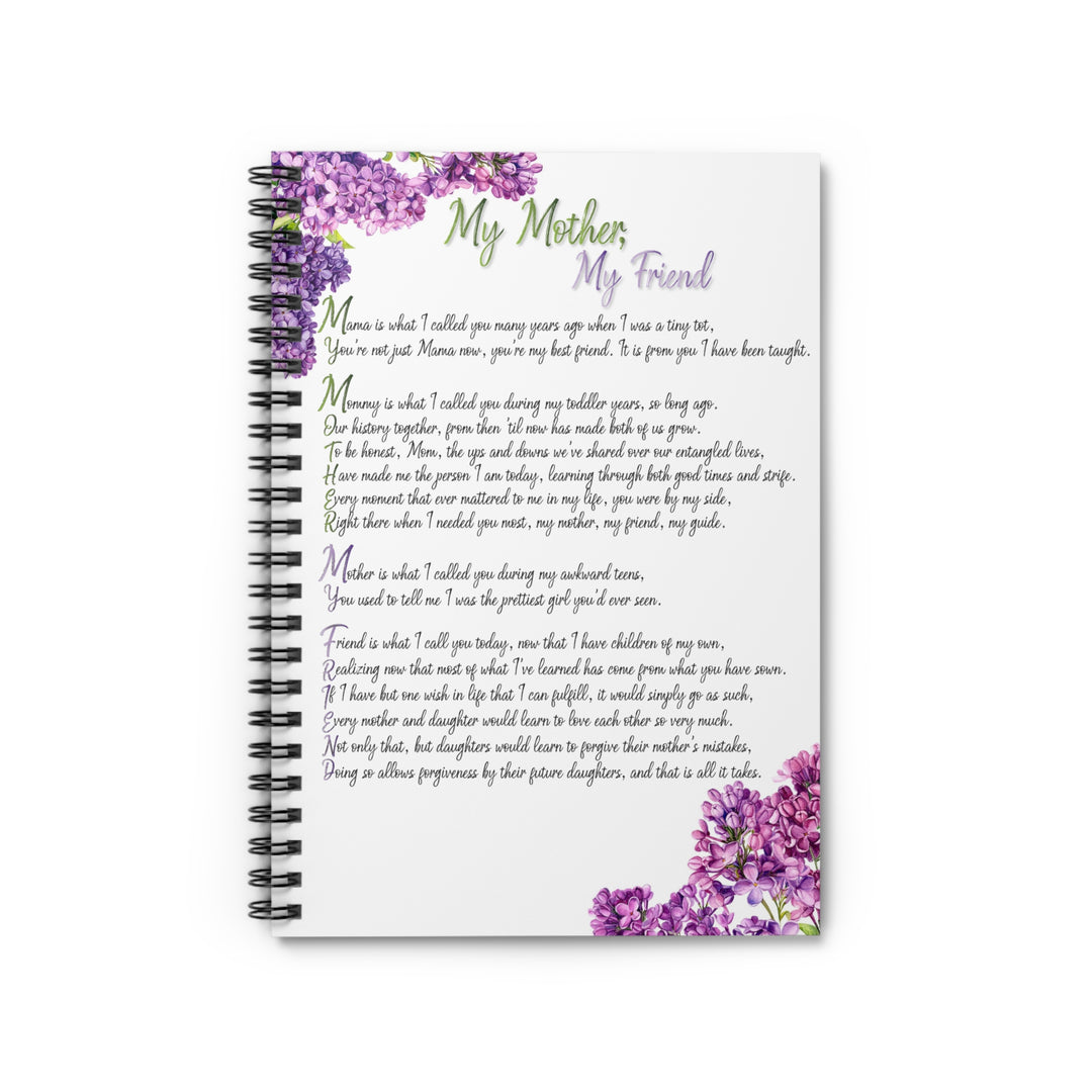 My Mother, My Friend Acrostic Poem Spiral Notebook - Soft Flowers