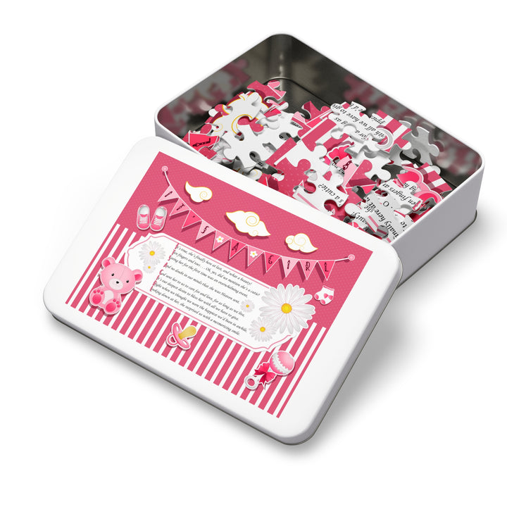 It's a Girl Acrostic Poem Puzzle - Banner and Stripes - No Personalization