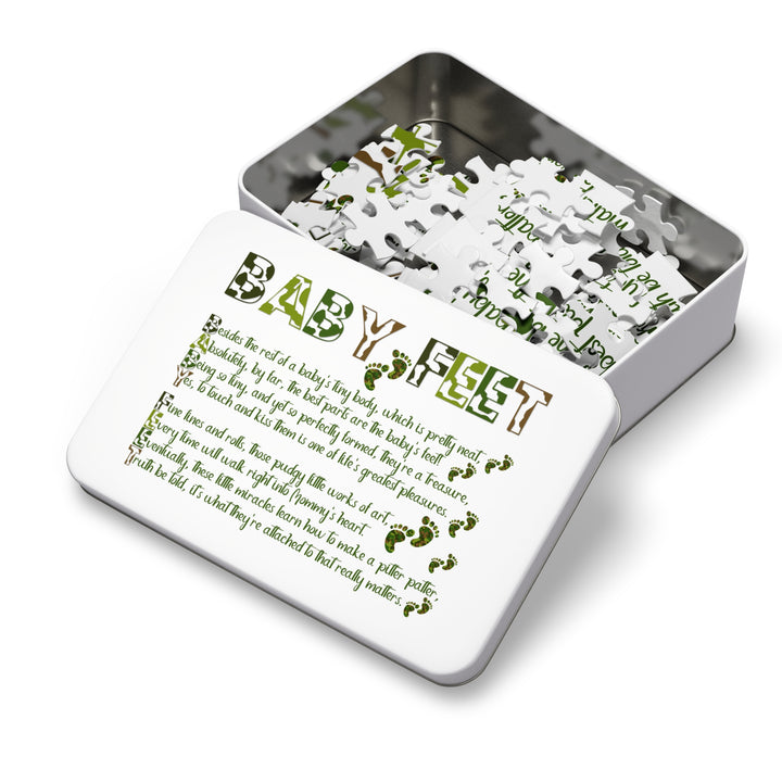Baby Feet Acrostic Poem Jigsaw Puzzle - Camo - Tin Box - No Personalization