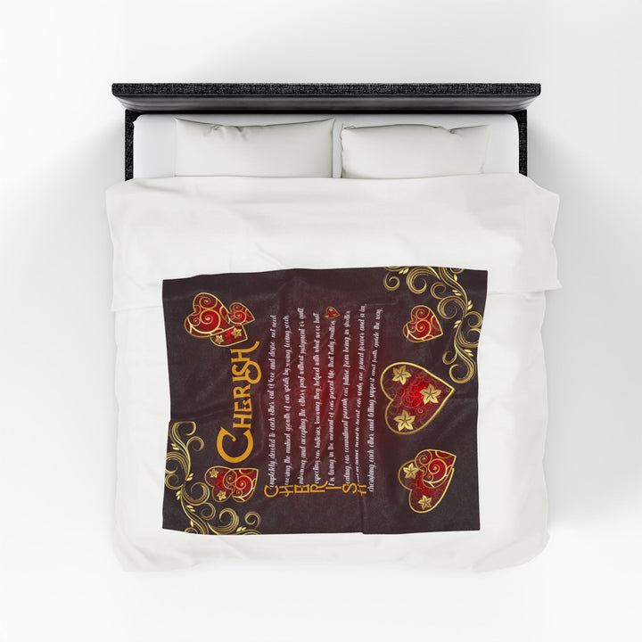 Cherish Acrostic Poem Velveteen Plush Blanket - Hearts