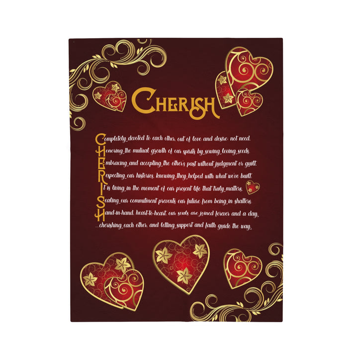 It's Just a Phrase Velveteen Plush Blanket with Acrostic Poem "Cherish" - Hearts and Gold Decor
