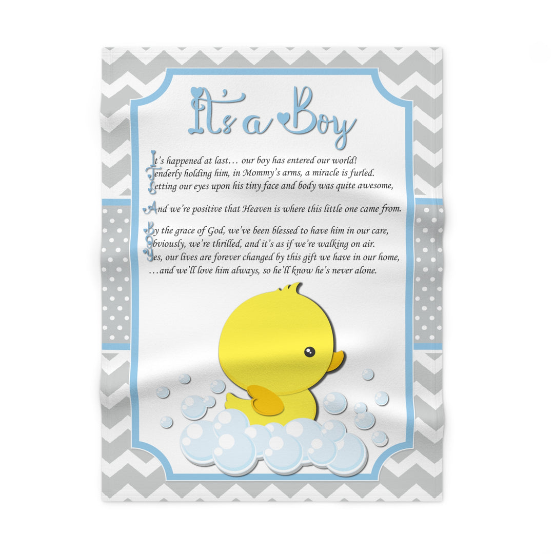 It's a Boy Acrostic Poem Baby Blanket - Ducky - No Personalization