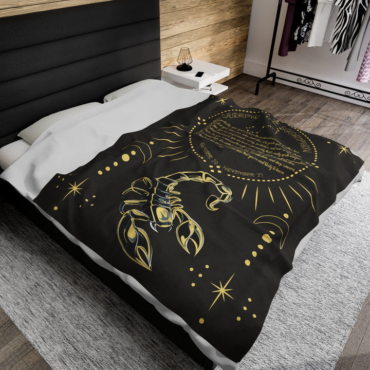 Written in the Stars Velveteen plush blanket with acrostic poem spelling out "Scorpio"