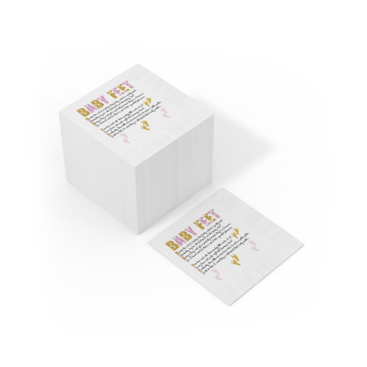 "Baby Feet" White Coined Napkins Baby Shower Napkins - Pink-Gold - No Personalization