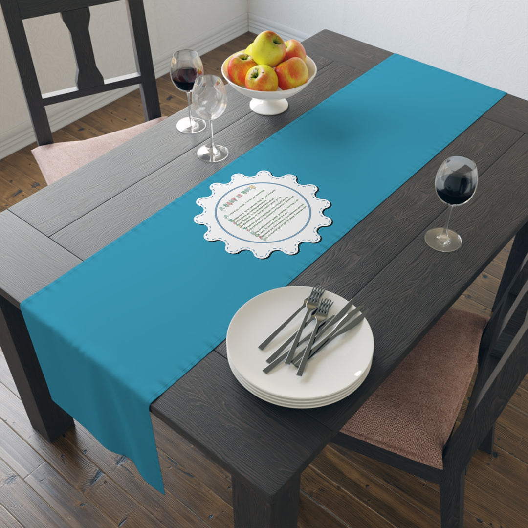 A Baby is Born Table Runner - Baby Items Font - Aqua