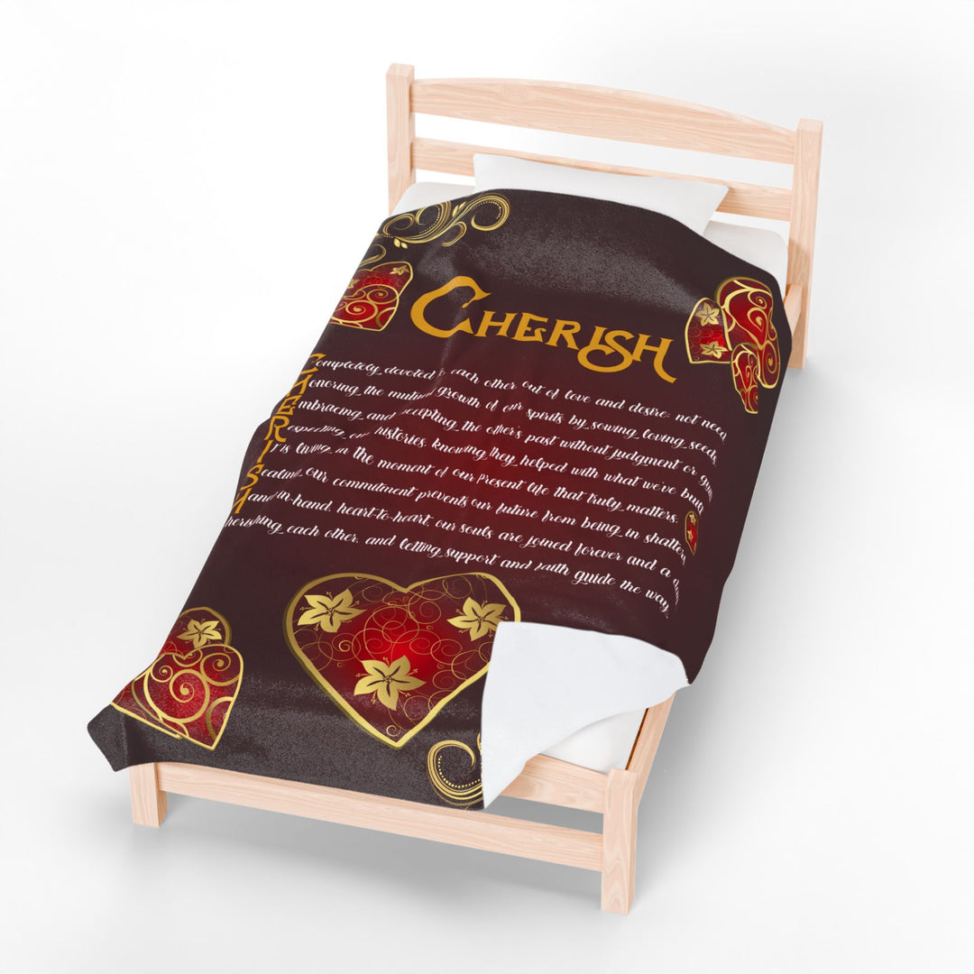 Cherish Acrostic Poem Velveteen Plush Blanket - Hearts