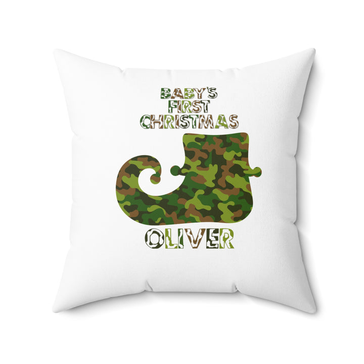 "Baby's First Christmas" Acrostic Poem Pillow - Camo Elf Shoe - Personalized