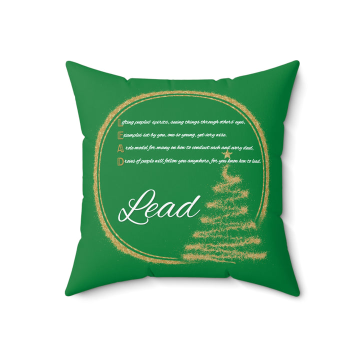 "Lead" Acrostic Poem Pillow from "Learn, Lead, Believe" Collection - Green