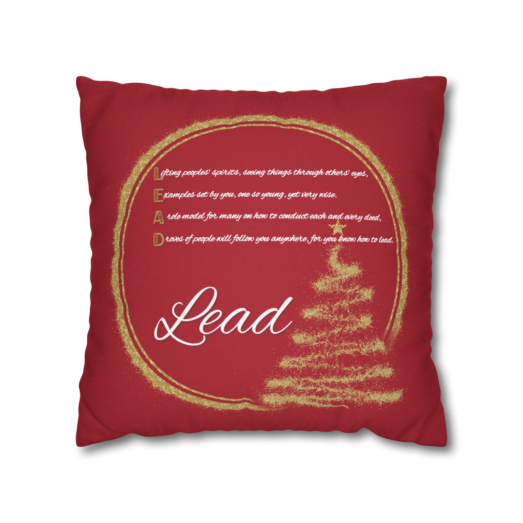 "Lead" Acrostic Poem Pillow Cover from "Learn, Lead, Believe" Collection - Red