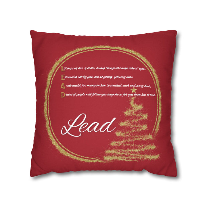 "Lead" Acrostic Poem Pillow Cover from "Learn, Lead, Believe" Collection - Red