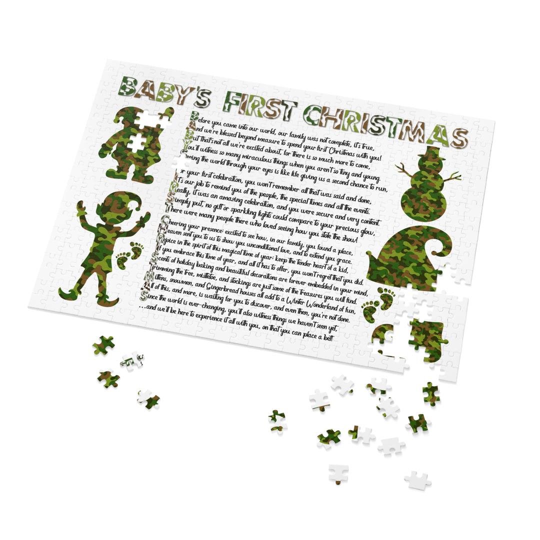 Baby's First Christmas Acrostic Poem Jigsaw Puzzle - Camo - Tin Box
