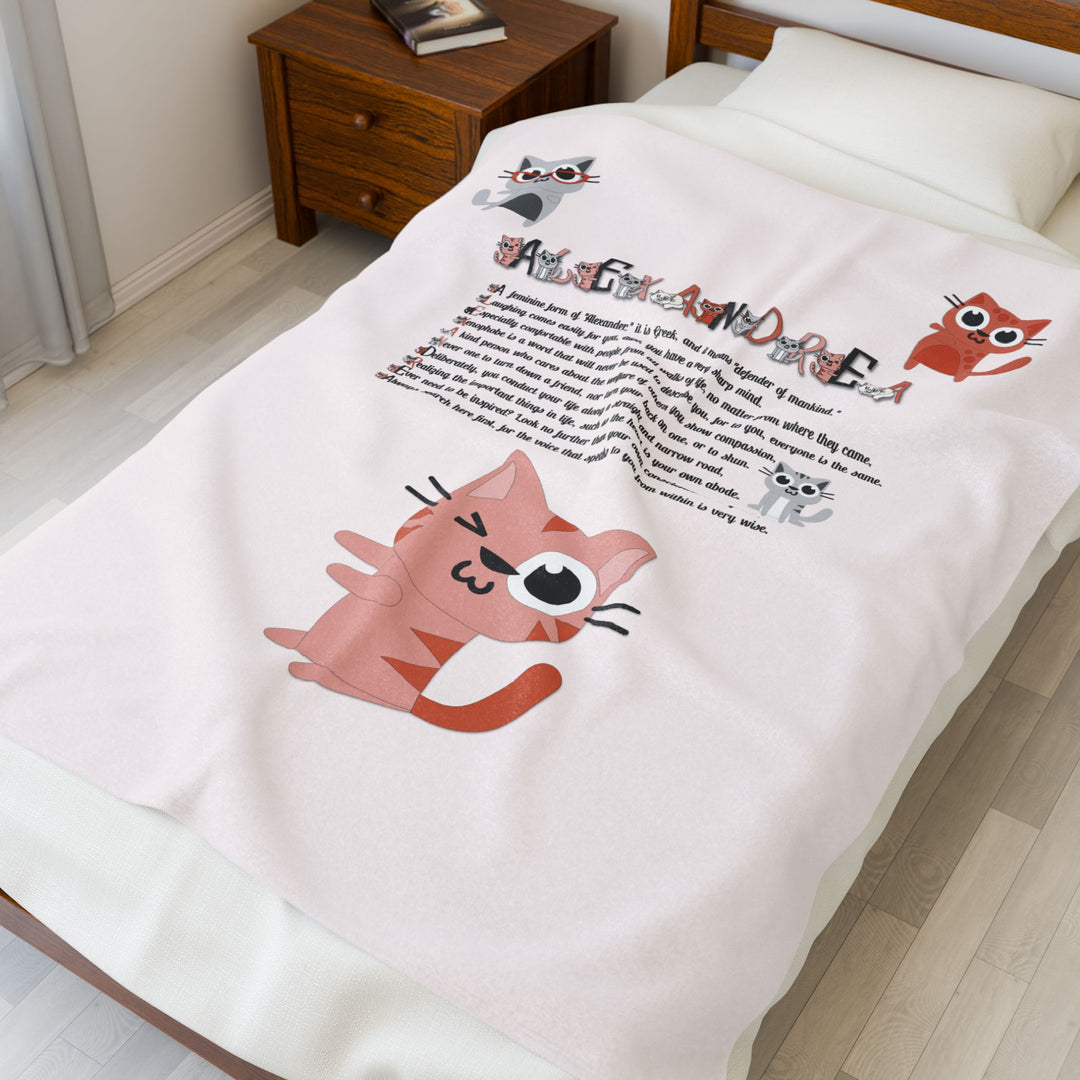 Namesakes Acrostic Poem Velveteen Plush Blanket - Kitty Design