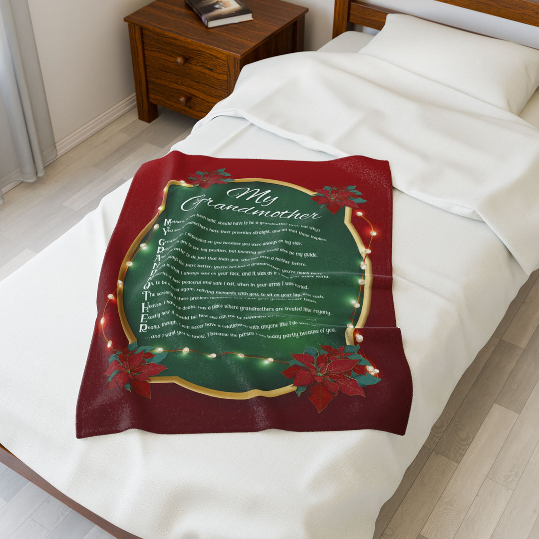 My Grandmother Acrostic Poem Velveteen Plush Blanket - Poinsettias