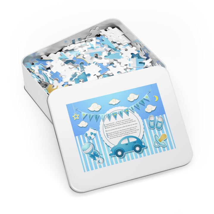 It's a Boy Acrostic Poem Puzzle - Blue Stripes - Tin Box - No Personalization
