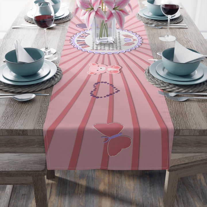 Baby Feet Acrostic Poem Table Runner - Pink-Wings