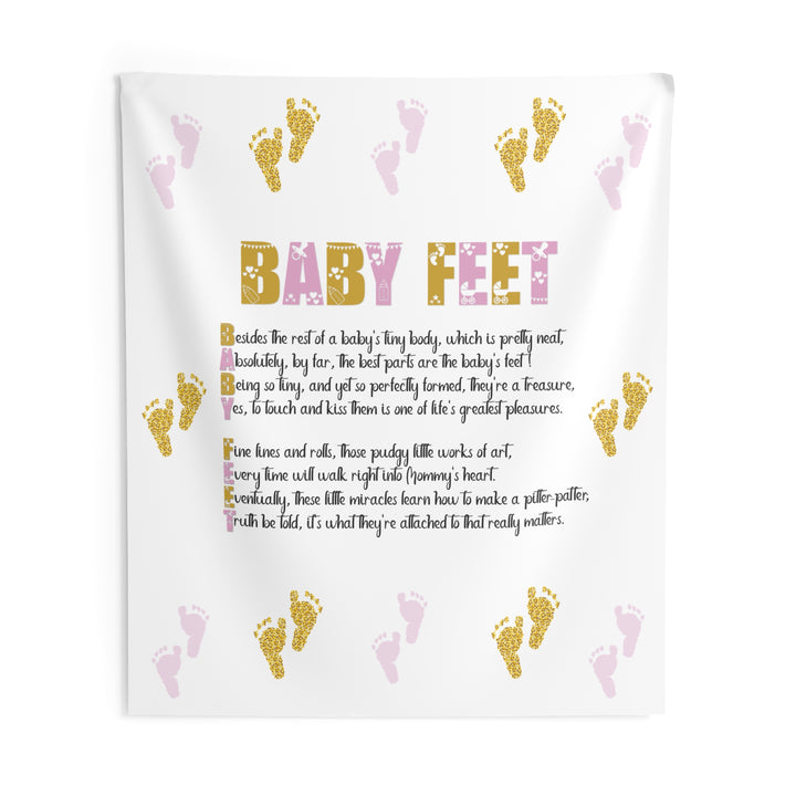 "Baby Feet" Acrostic Poem Baby Shower Backdrop - Pink and Gold - No Personalization