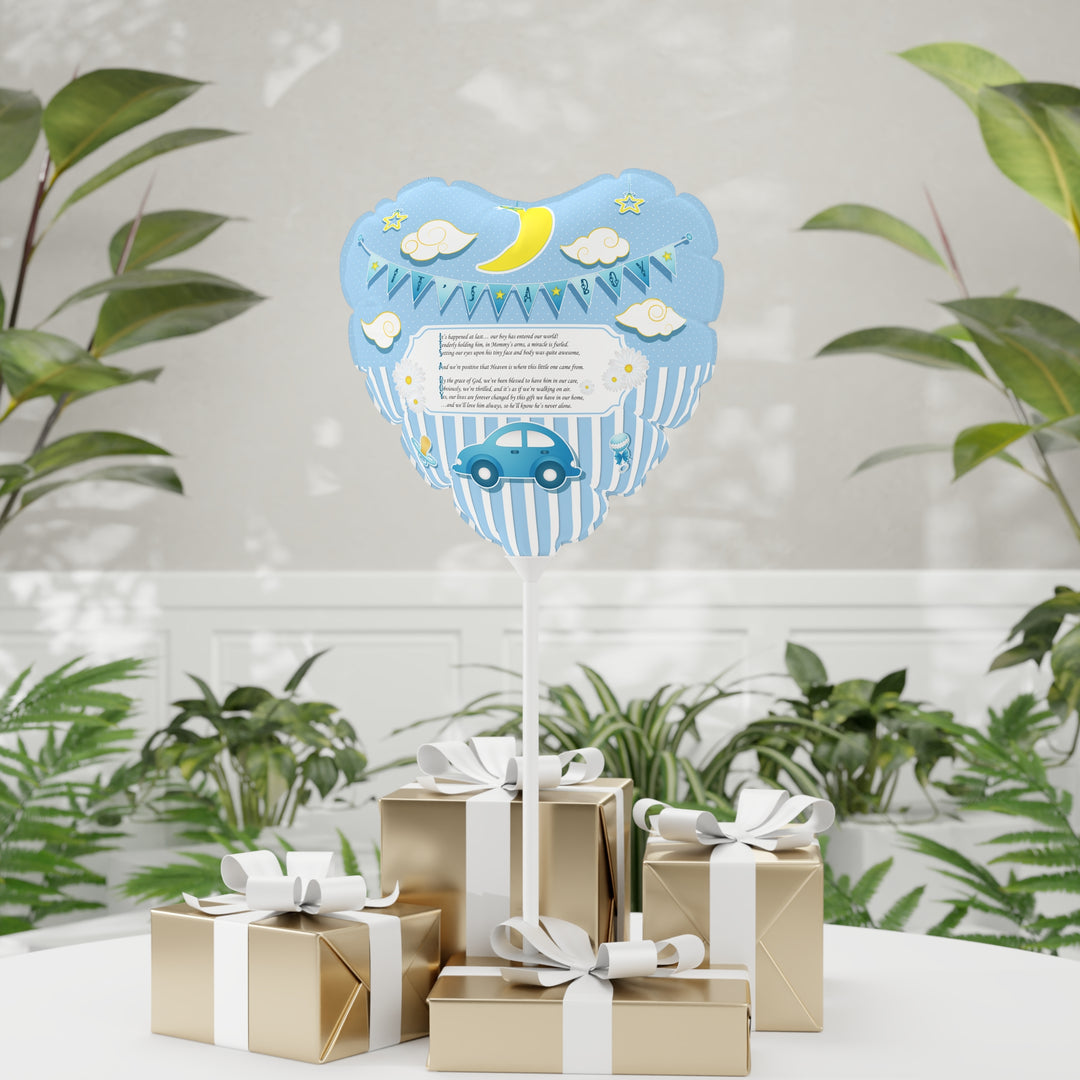 It's a Boy 11" Acrostic Poem Balloon  -  Stripes-Car No Personalization