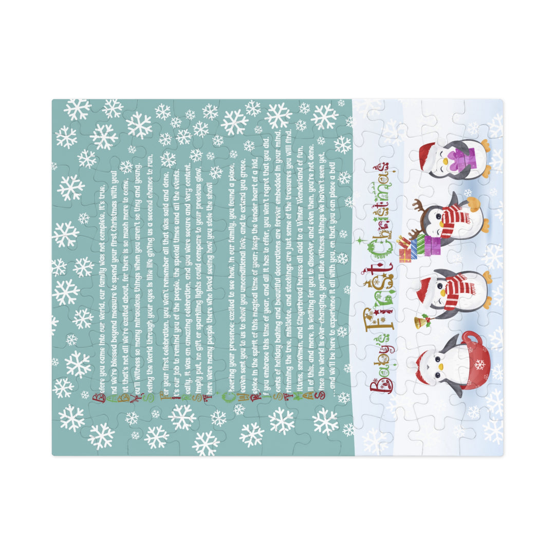 Baby's First Christmas Acrostic Poem Jigsaw Puzzle - Gingerbread - Penguins - Tin Box