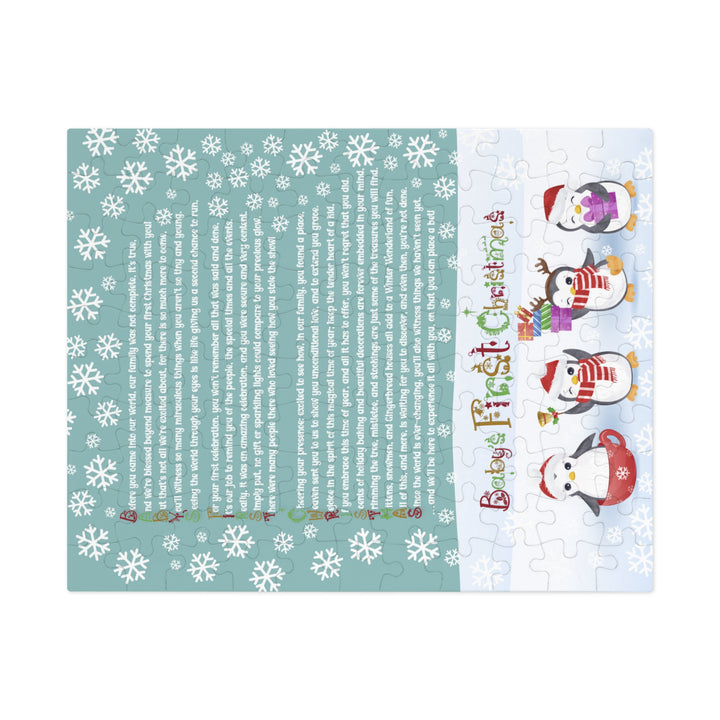 Baby's First Christmas Acrostic Poem Jigsaw Puzzle - Gingerbread - Penguins - Tin Box