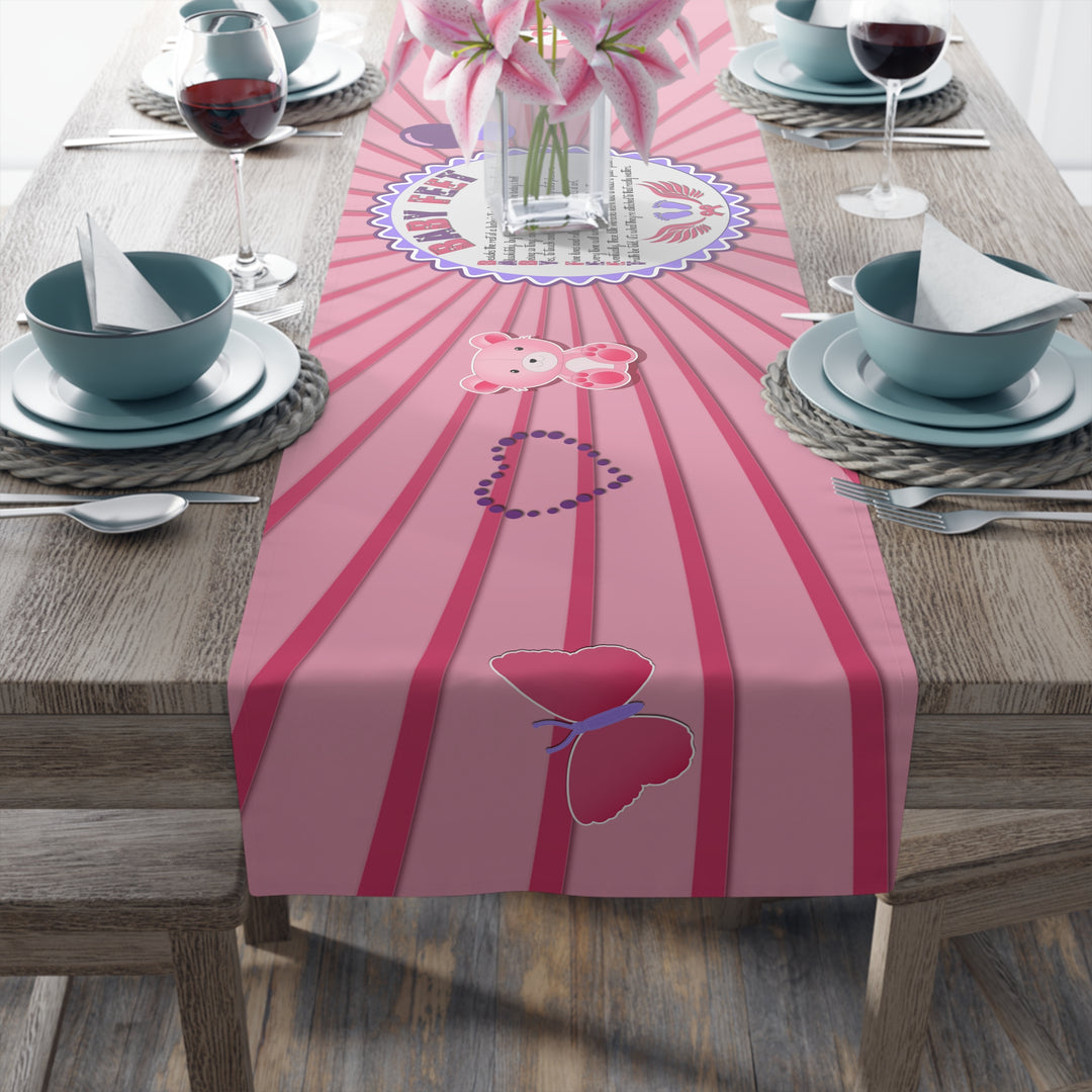 Baby Feet Acrostic Poem Table Runner - Pink-Wings