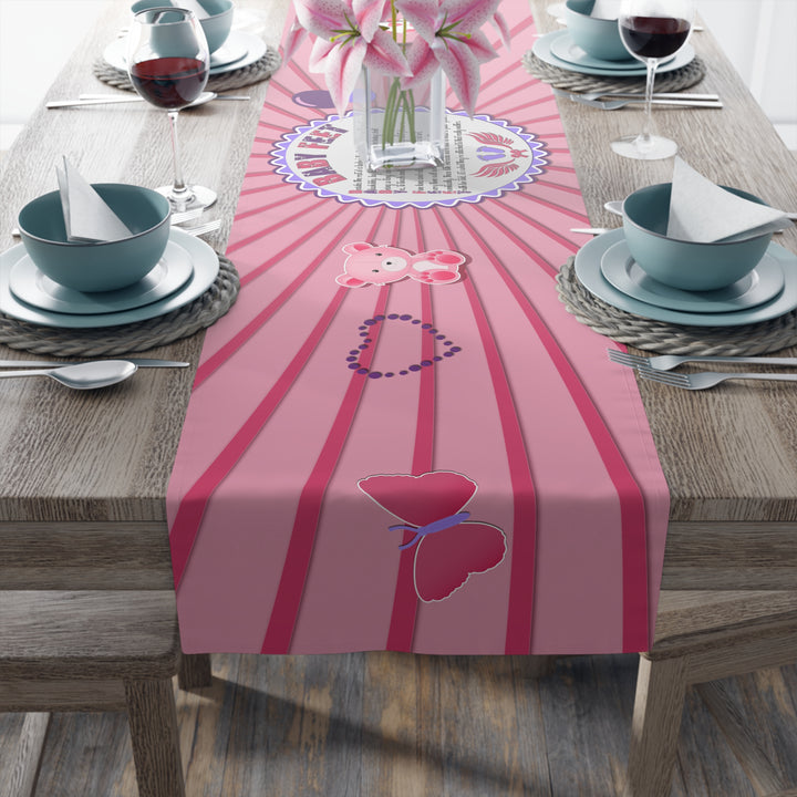 Baby Feet Acrostic Poem Table Runner - Pink-Wings