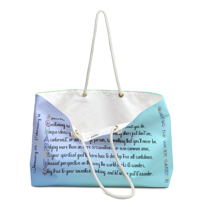 Weekender Bag with Acrostic Poem Spelling out "Aquarius"