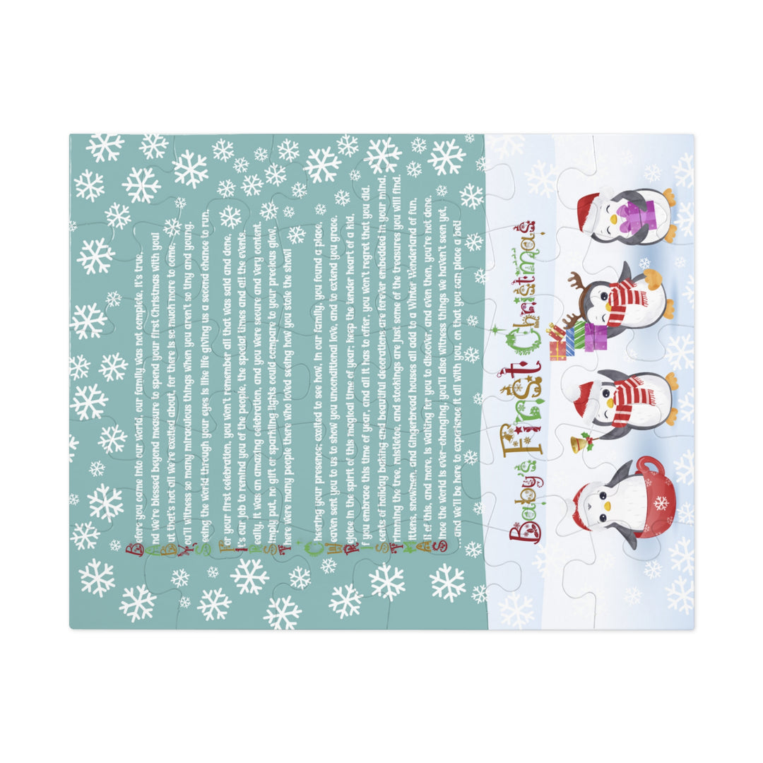 Baby's First Christmas Acrostic Poem Jigsaw Puzzle - Gingerbread - Penguins - Tin Box