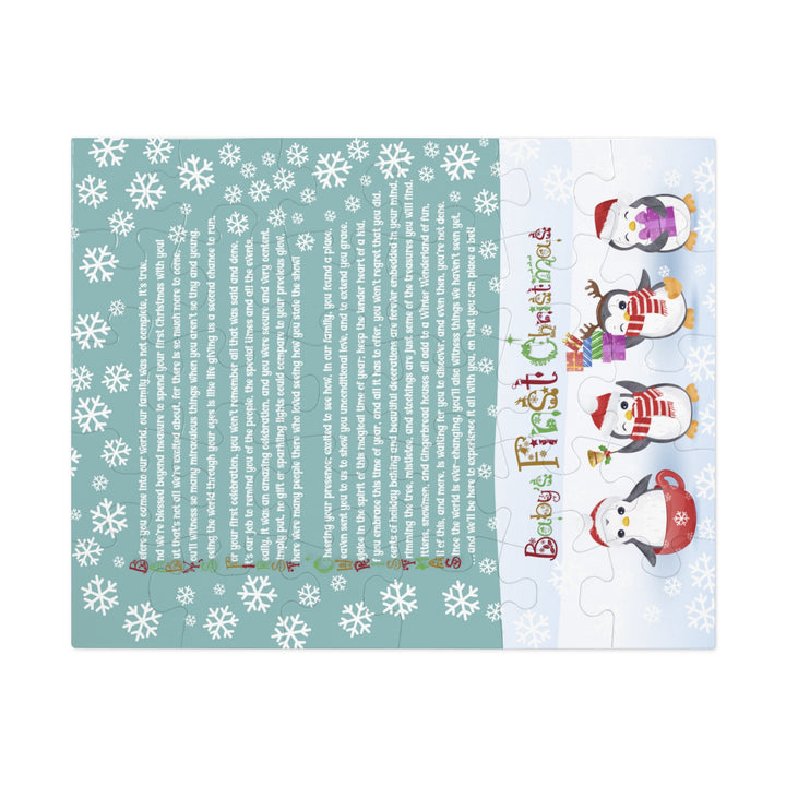 Baby's First Christmas Acrostic Poem Jigsaw Puzzle - Gingerbread - Penguins - Tin Box
