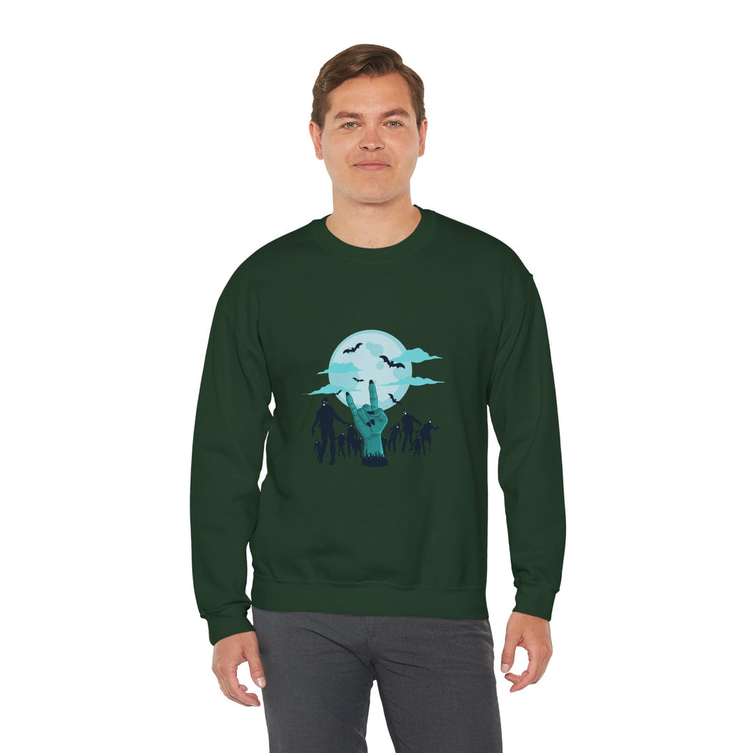 Happy Halloween Acrostic Poem Sweatshirt - "Rock On" Hand and Zombies